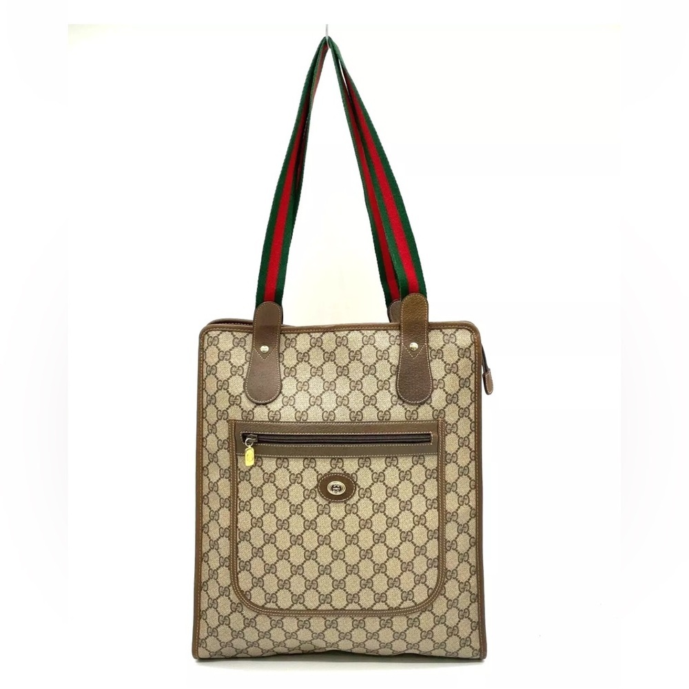 Authentic Gucci Old GG Sherry Line Beige PVC Tote bag